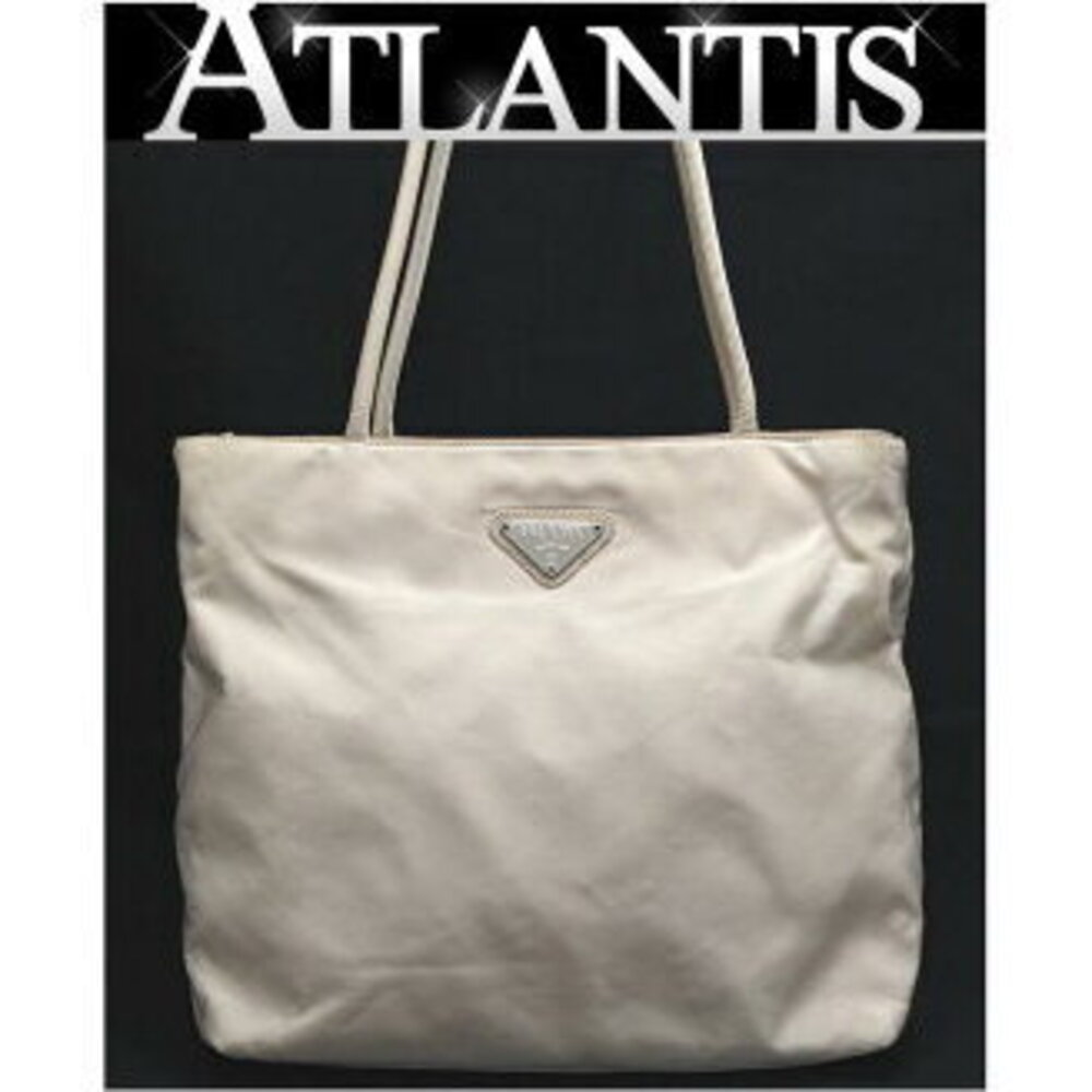 Prada Tote Bag Shoulder Triangle Logo Beige